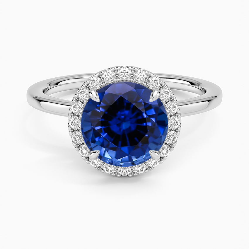 Lab Grown Sapphire Vienna Halo Diamond Ring in 14K White Gold