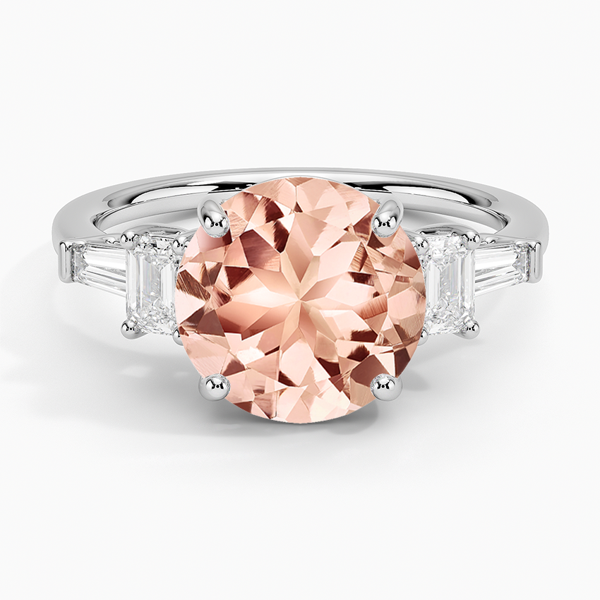 Morganite Cleo Five Stone Diamond Ring in 14K White Gold
