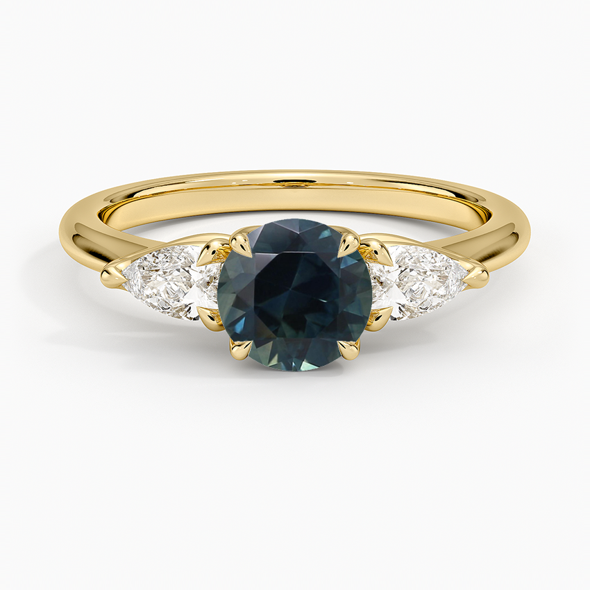 Sapphire Fleur Three Stone Diamond Ring in 18K Yellow Gold