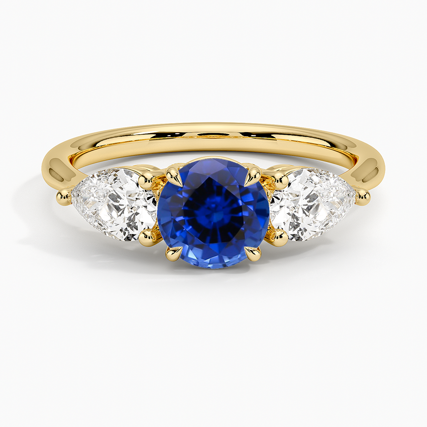 Sapphire Luxe Opera Three Stone Diamond Ring in 18K Yellow Gold