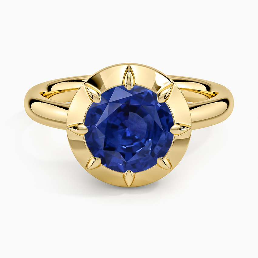 Sapphire Harper Bezel Prong Solitaire Ring in 18K Yellow Gold