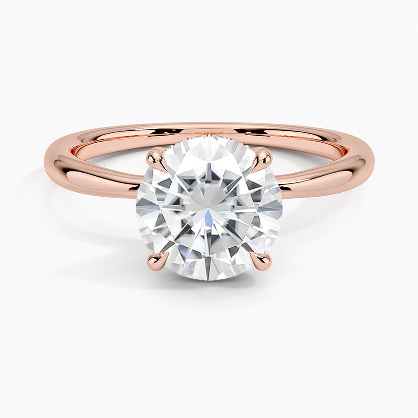 Moissanite Freesia Hidden Halo Diamond Ring in 14K Rose Gold