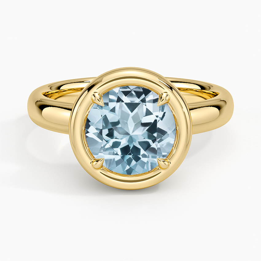 Aquamarine Andrea Bezel Prong Ring in 18K Yellow Gold