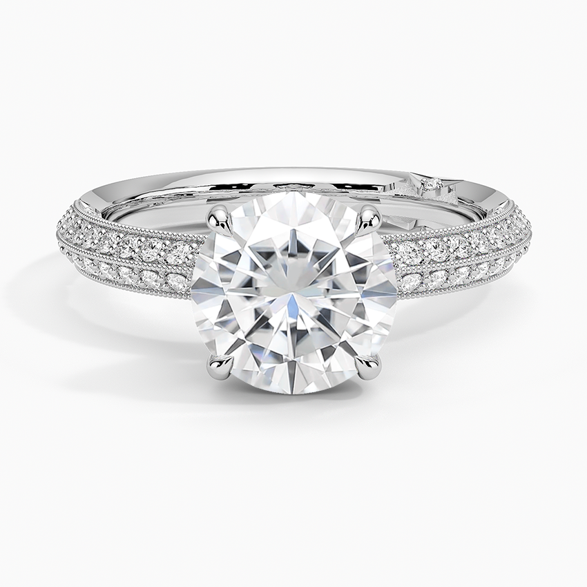 Moissanite Tacori Sculpted Crescent Knife Edge Diamond Ring in 18K White Gold