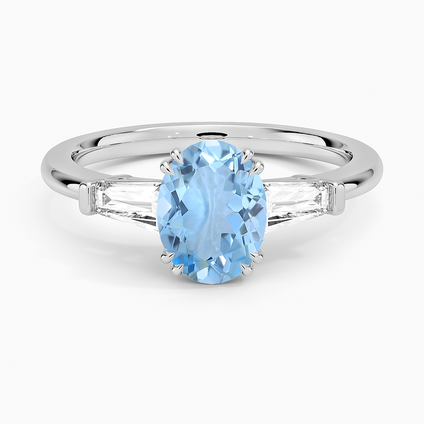 Aquamarine Symphony Double Prong Three Stone Diamond Ring (1/2 ct. tw.) in 18K White Gold