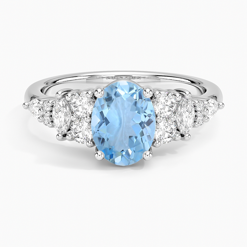 Aquamarine Jacqueline Diamond Ring in 18K White Gold
