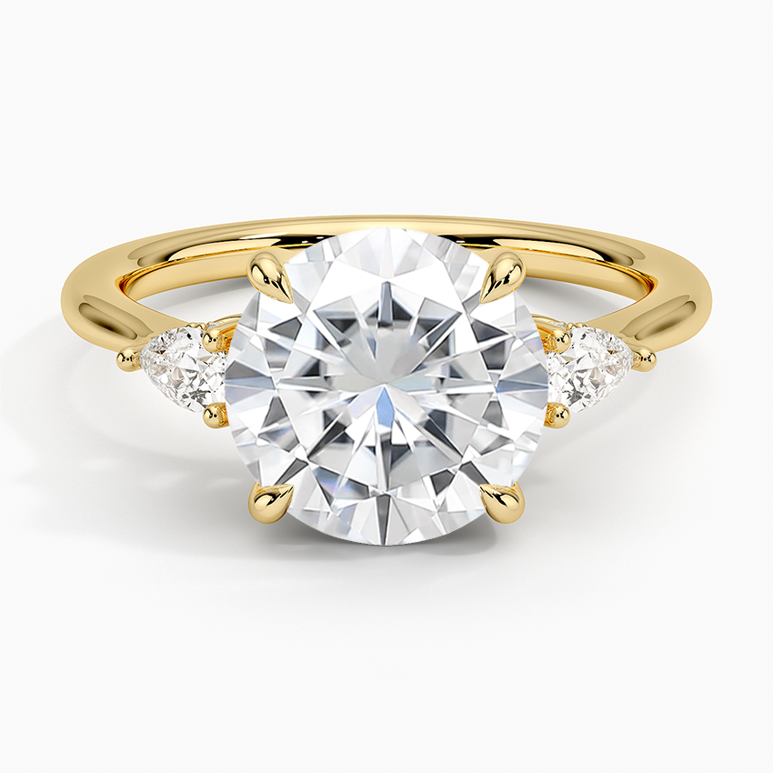 Moissanite Adorned Petite Opera Three Stone Diamond Ring in 14K Yellow Gold