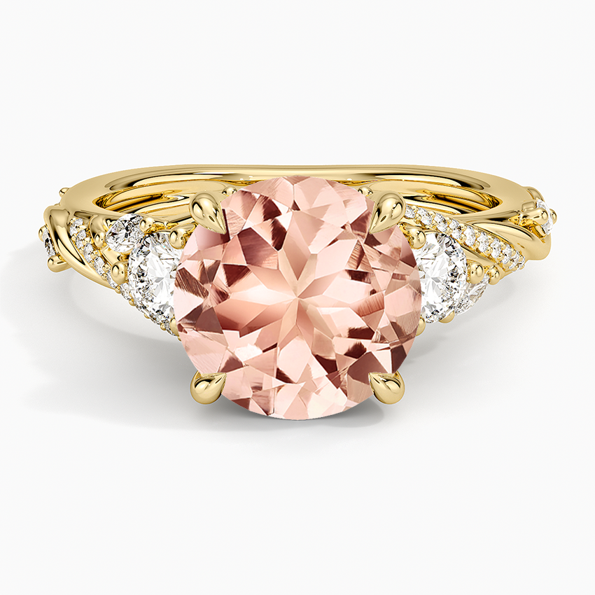 Morganite Begonia Vine Three Stone Diamond Ring (2/3 ct. tw.) in 14K Yellow Gold