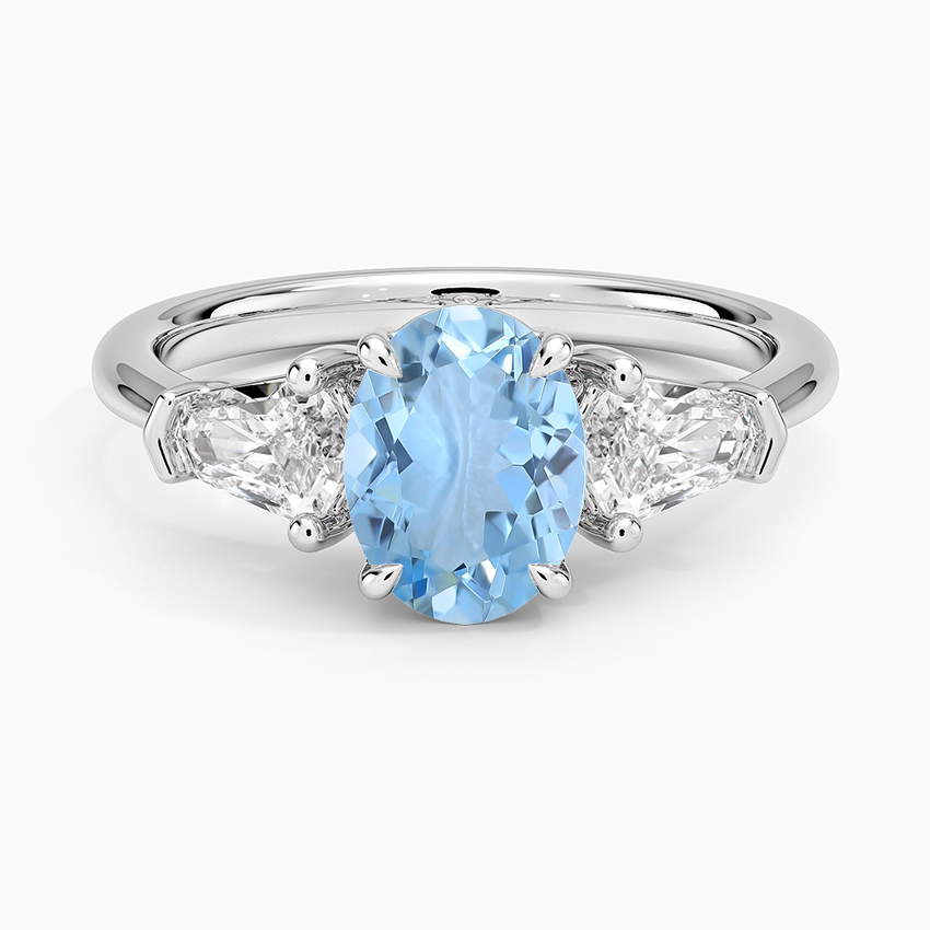 Aquamarine Shield Cut Three Stone Diamond Ring (1/2 Ct. Tw.) in 18K White Gold