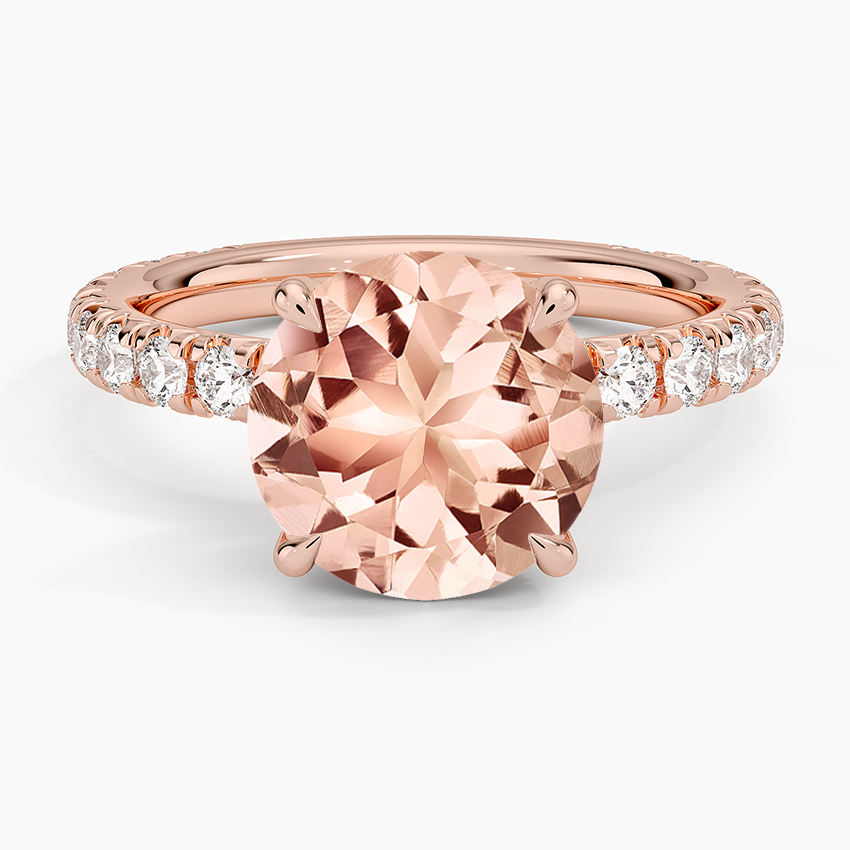 Morganite Olympia Three-Quarter Coverage Diamond Ring in 14K Rose Gold