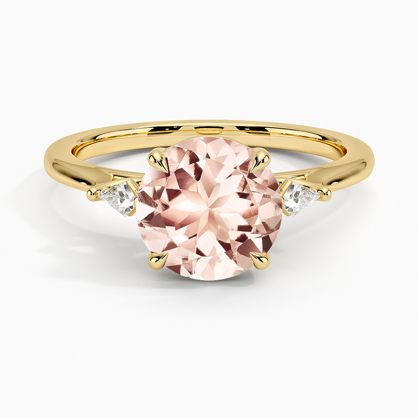 Morganite Petite Cometa Perfect Fit Three Stone Diamond Ring in 18K Yellow Gold