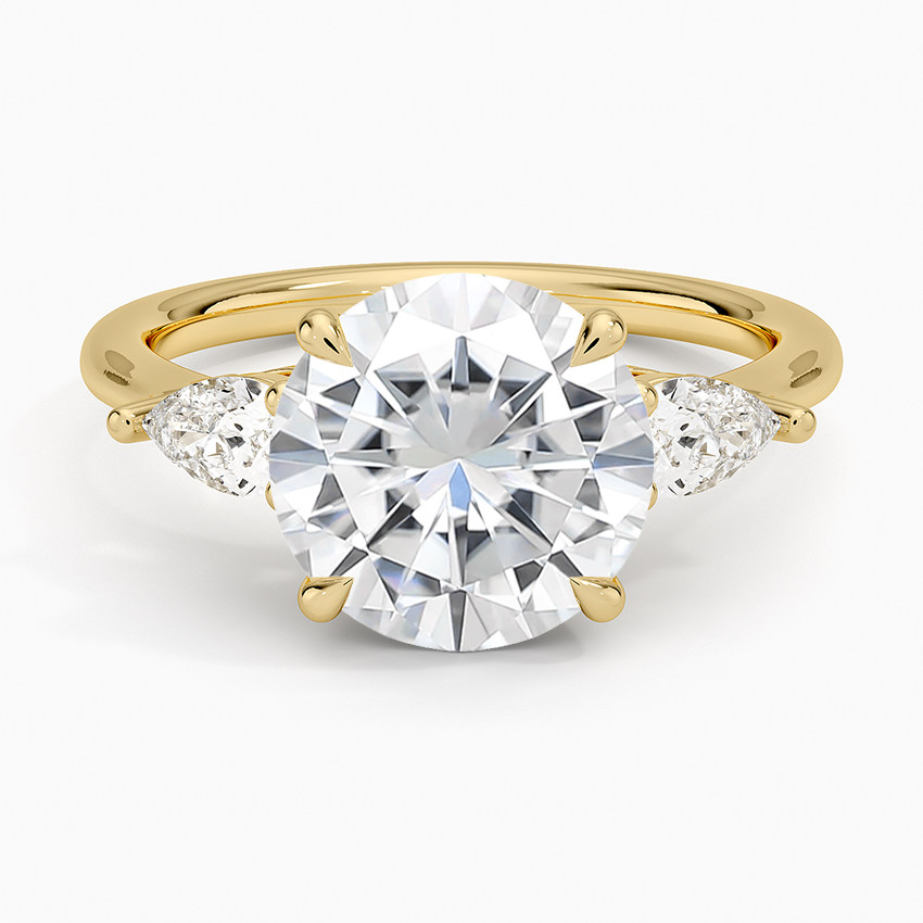 Moissanite Opera Three Stone Diamond Ring in 14K Yellow Gold