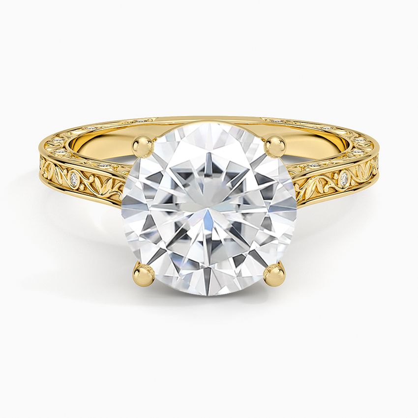 Moissanite Grove Perfect Fit Engraved Diamond Ring (1/10 ct. tw.) in 14K Yellow Gold