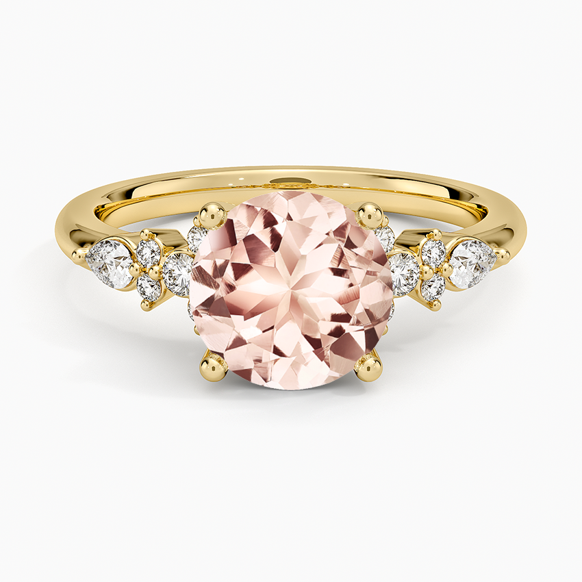 Morganite Rosette Diamond Ring in 14K Yellow Gold