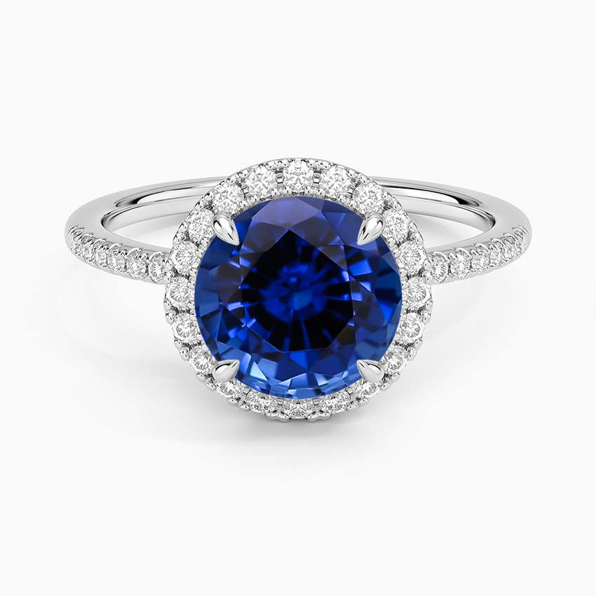 Lab Grown Sapphire Cambria Halo Diamond Ring in 14K White Gold