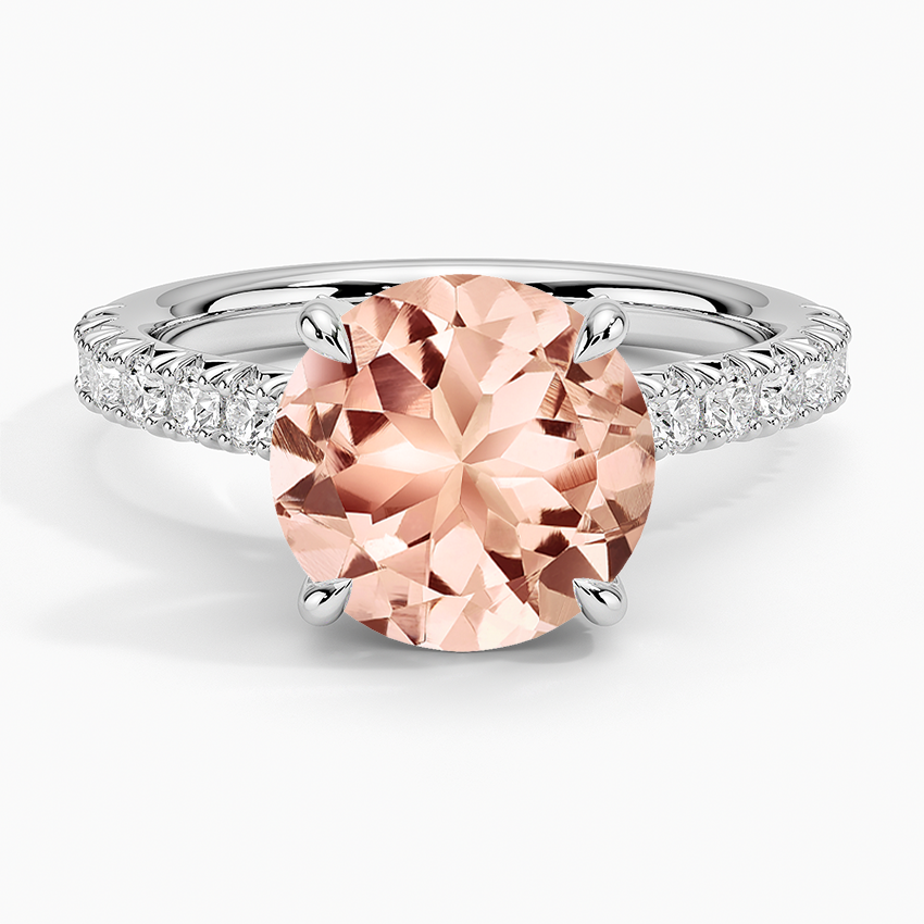 Morganite Sienna Half Coverage Hidden Accents Diamond Ring (1/2 ct. tw.) in 14K White Gold