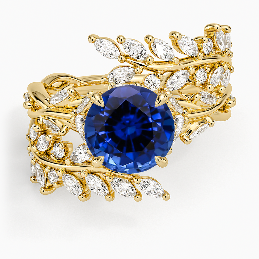 Lab Grown Sapphire Secret Garden Wrap Diamond Ring in 18K Yellow Gold