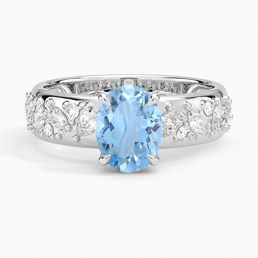 Aquamarine Mosaic Olivetta Three-Quarter Coverage Diamond Ring (1/2 ct. tw.) in 18K White Gold