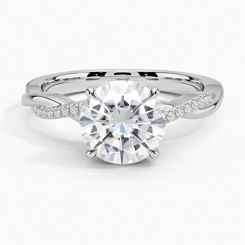 Moissanite Petite Twisted Vine Hidden Halo Pavé Diamond Ring in 18K White Gold