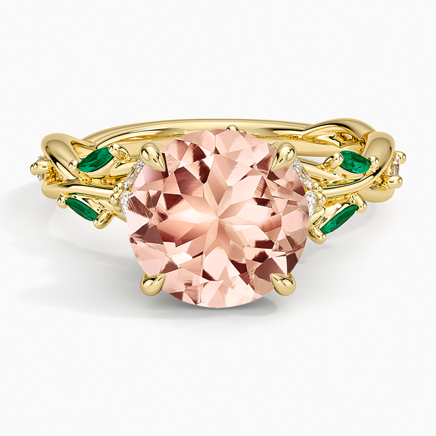 Morganite Secret Garden Lab Emerald and Diamond Ring (1/4 ct. tw.) in 14K Yellow Gold