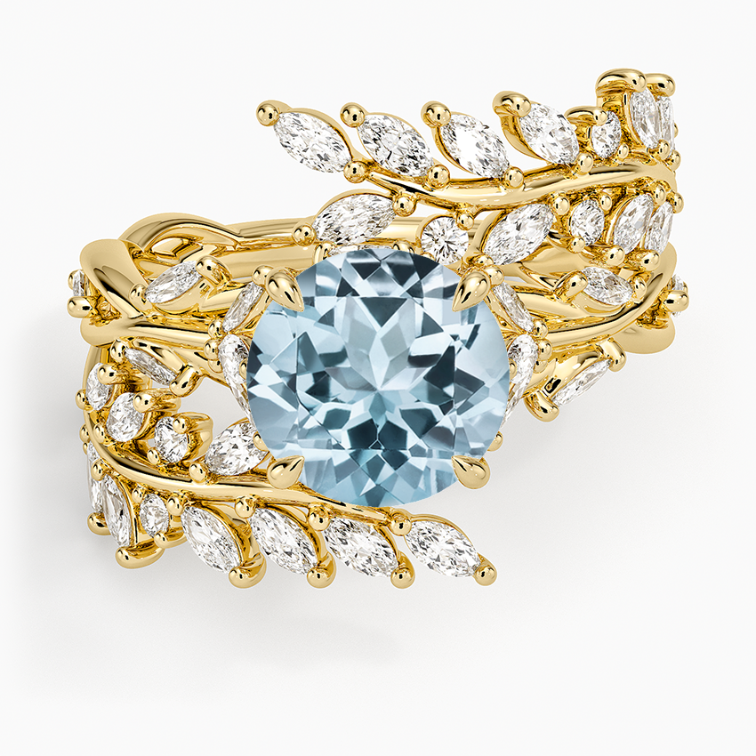 Aquamarine Secret Garden Wrap Diamond Ring in 18K Yellow Gold