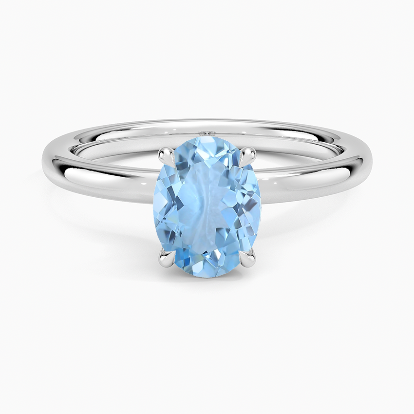 Aquamarine Secret Halo 2mm Diamond Ring in 18K White Gold