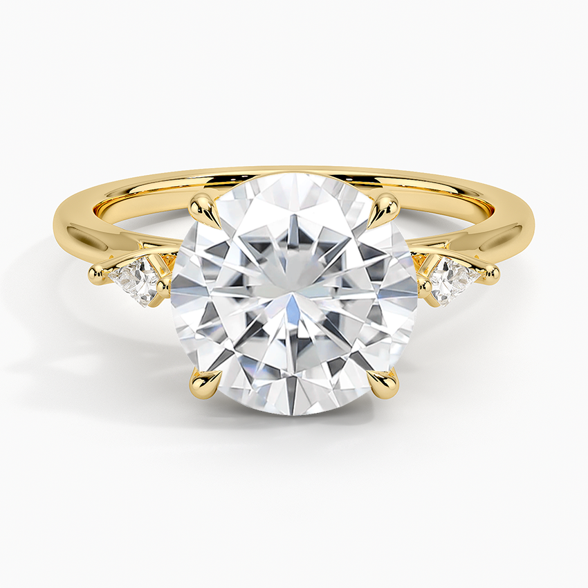 Moissanite Petite Cometa Perfect Fit Three Stone Diamond Ring in 14K Yellow Gold