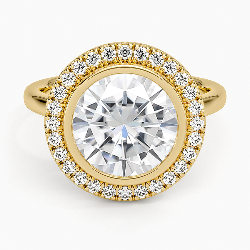 Moissanite Bezel Halo Diamond Ring (1/4 ct. tw.) in 14K Yellow Gold