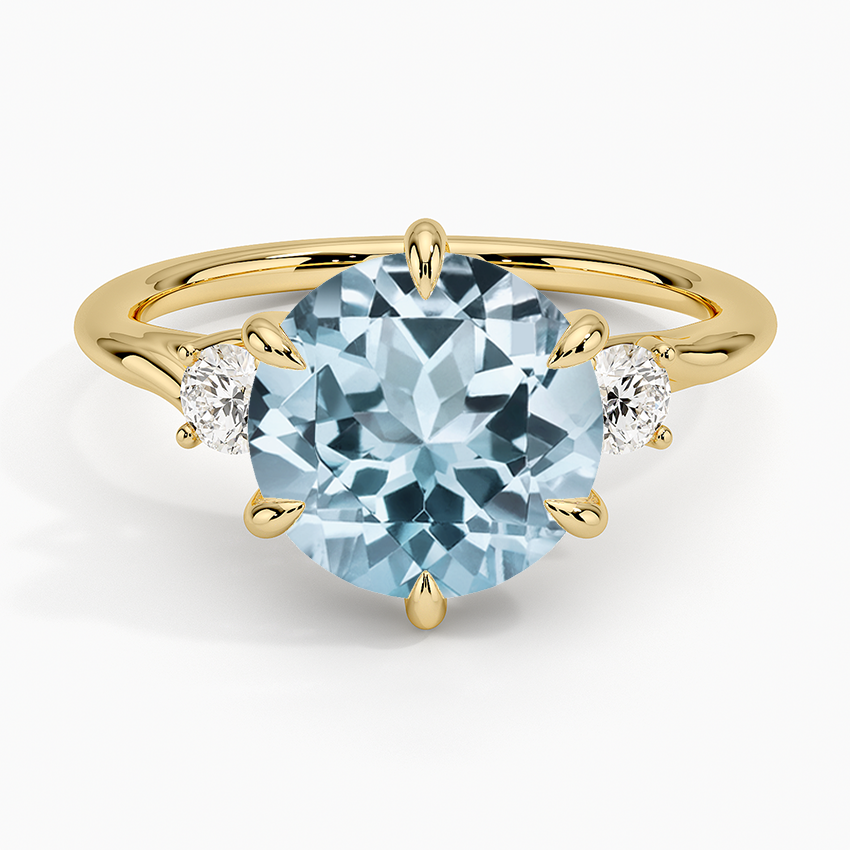 Aquamarine Delilah Three Stone Diamond Ring in 18K Yellow Gold