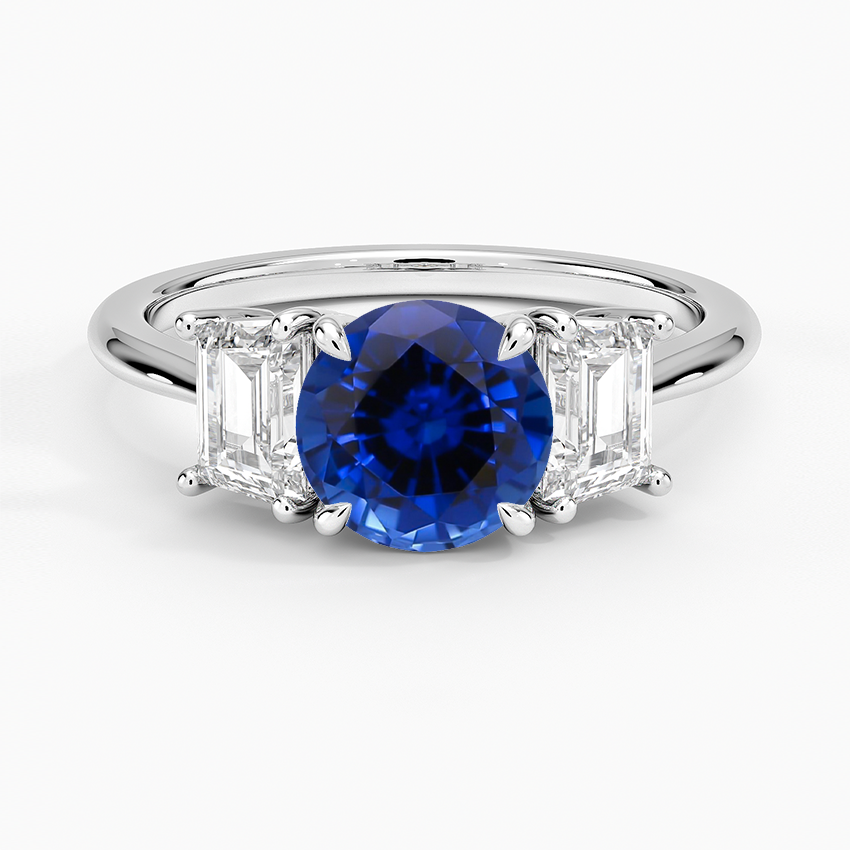 Sapphire Luxe Embrace Three Stone Trapezoid Diamond Ring in 18K White Gold