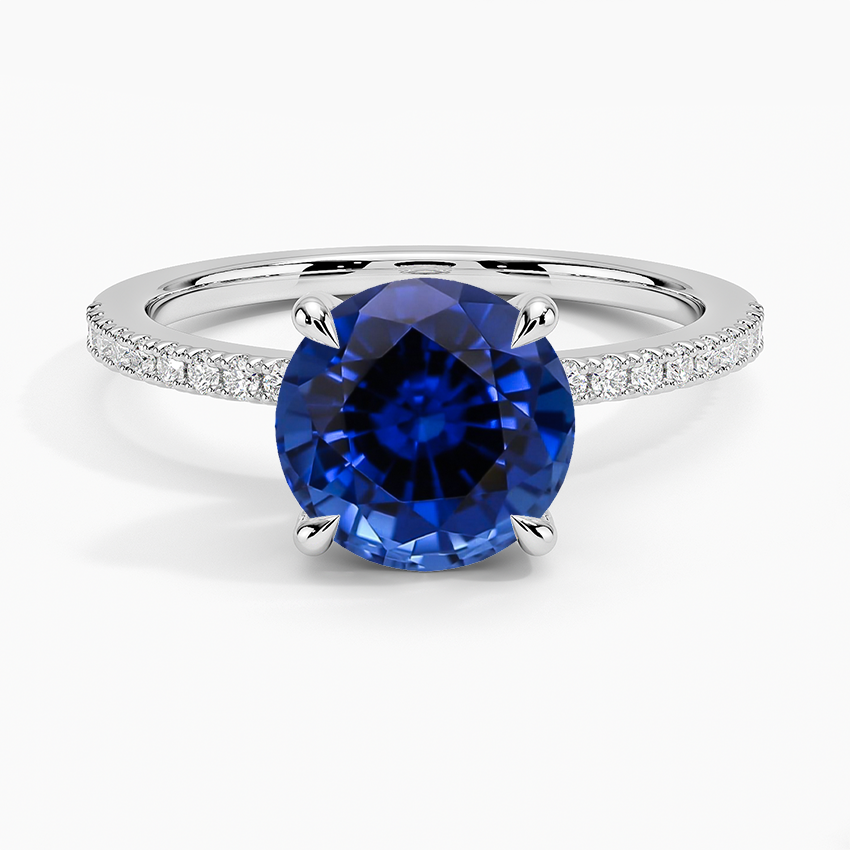 Lab Grown Sapphire Perfect Fit Half-Coverage Hidden Halo Diamond Ring (1/5 ct. tw.) in 18K White Gold