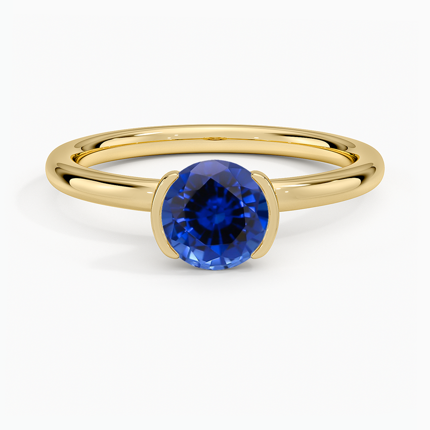 Sapphire Annika Half Bezel Solitaire Ring in 18K Yellow Gold