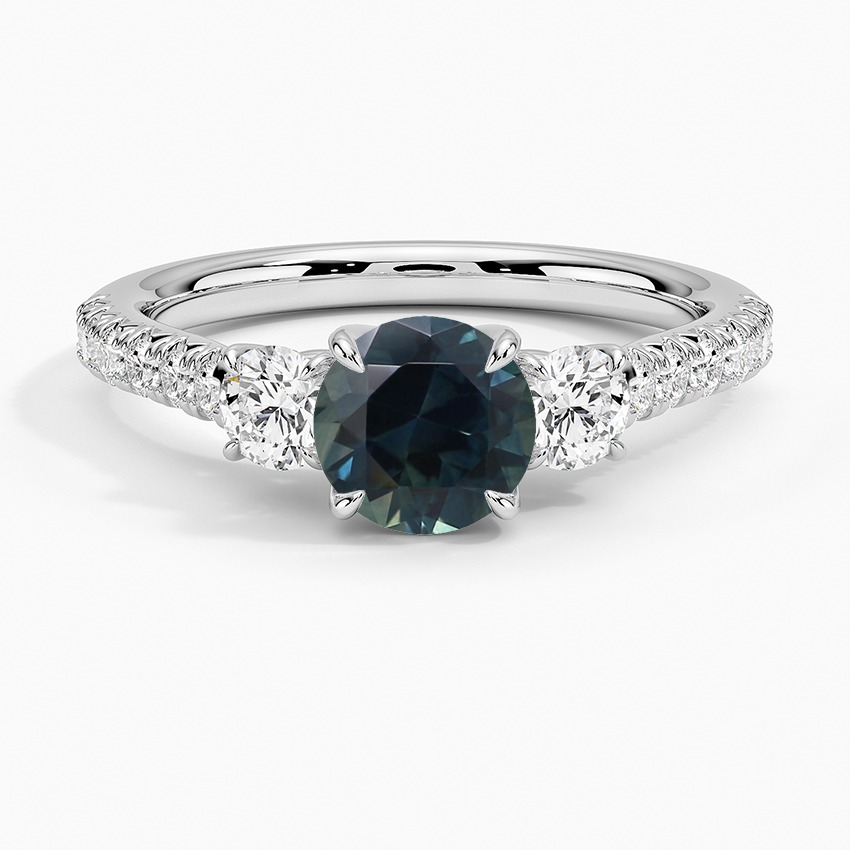 Sapphire Amelie Three Stone Diamond Ring in 18K White Gold
