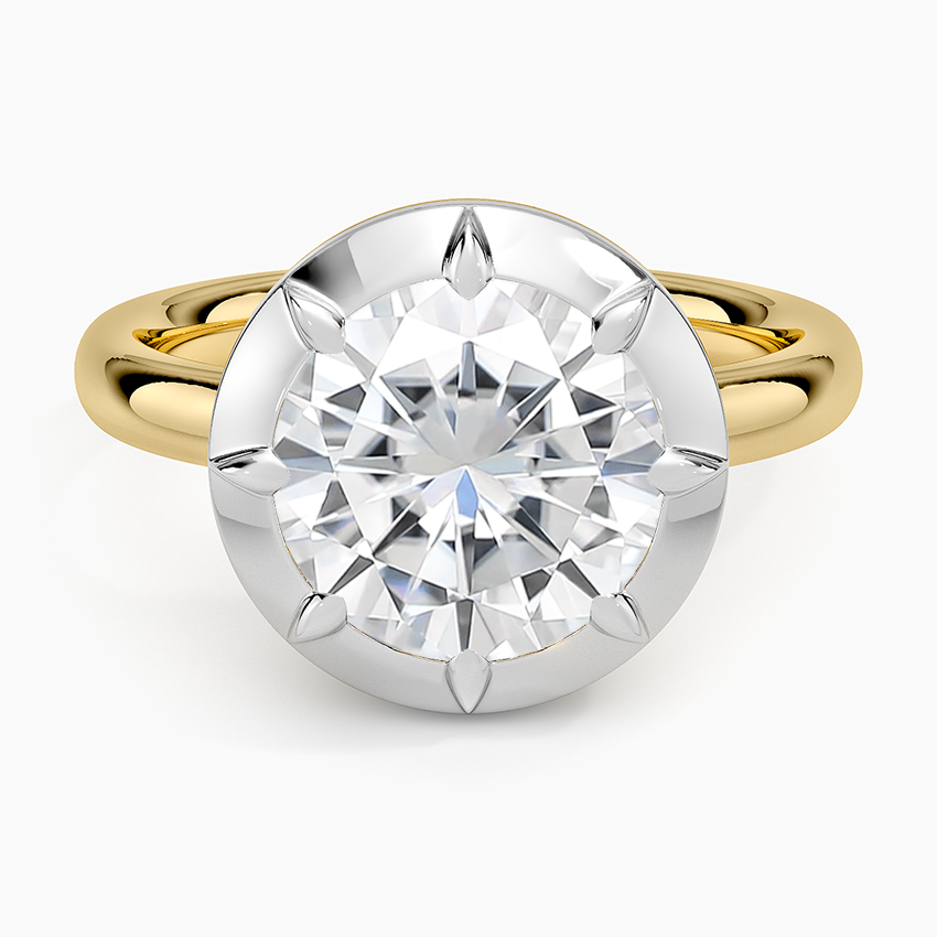 Moissanite Harper Mixed Metal Solitaire Ring in 18K Yellow Gold