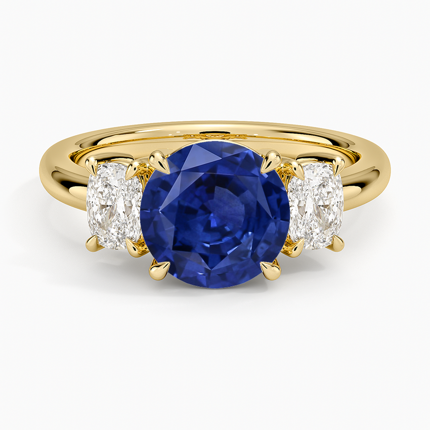 Sapphire Faye Elongated Cushion Three Stone Diamond Ring in 14K Yellow Gold