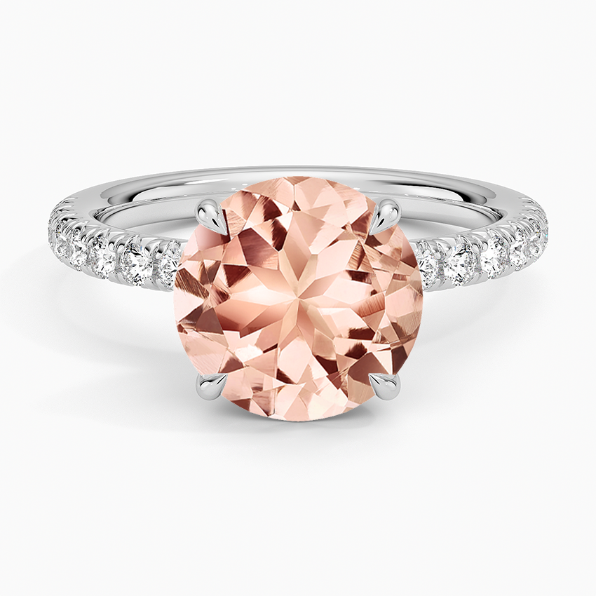 Morganite Amelie Half Coverage Diamond Ring in 14K White Gold
