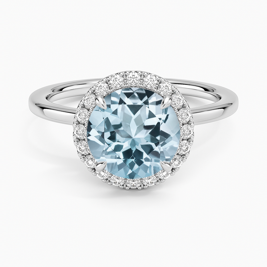 Aquamarine Vienna Halo Diamond Ring in 14K White Gold