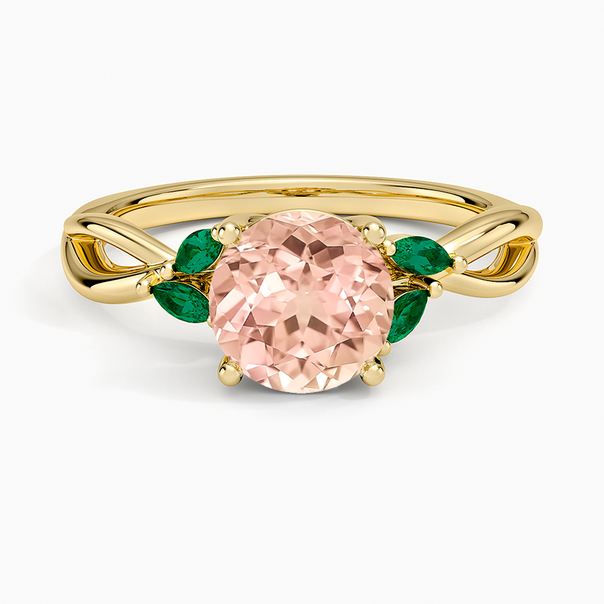 Lab Grown Sapphire Willow Ring With Lab Emerald Accents in 14K Yellow Gold