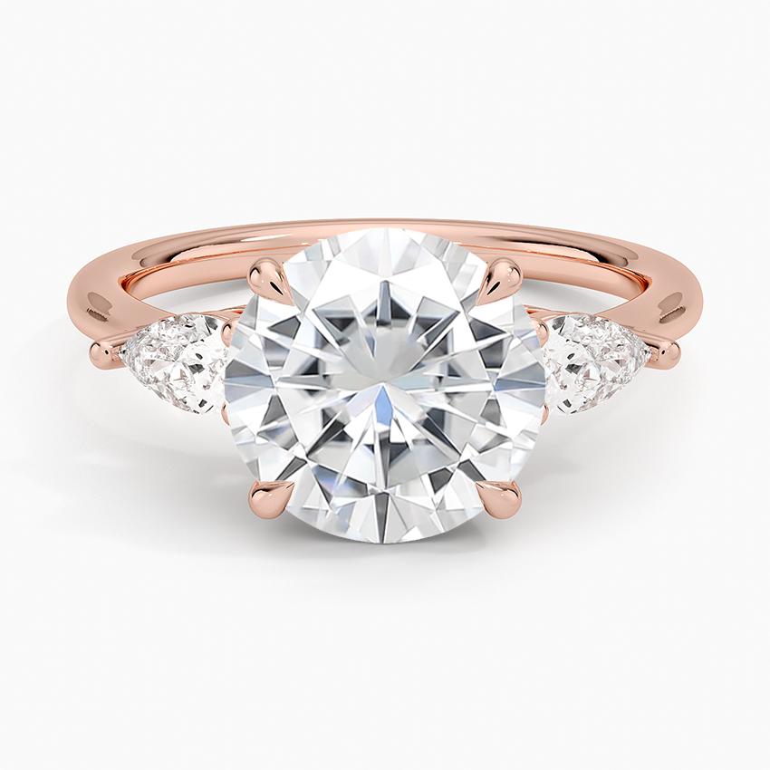Moissanite Opera Three Stone Diamond Ring in 14K Rose Gold