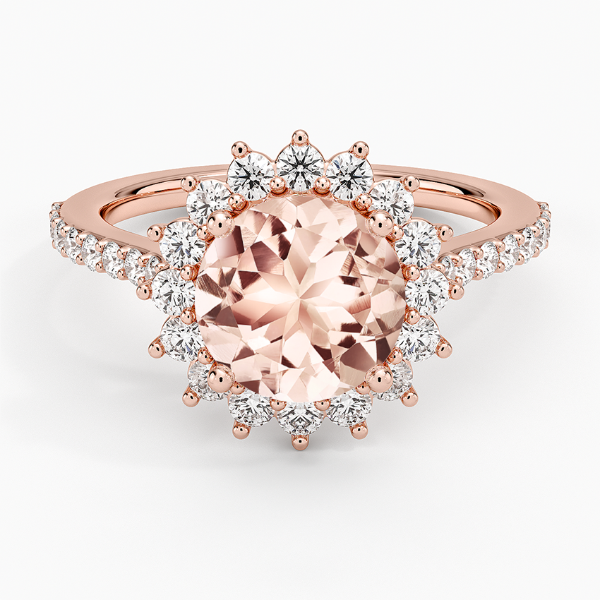 Morganite Luxe Sunburst Halo Diamond Ring (1/2 ct. tw.) in 14K Rose Gold