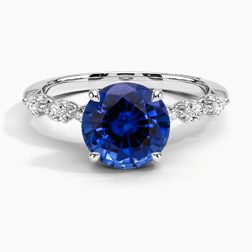 Lab Grown Sapphire Tacori Sculpted Crescent Pear Diamond Ring in 18K White Gold
