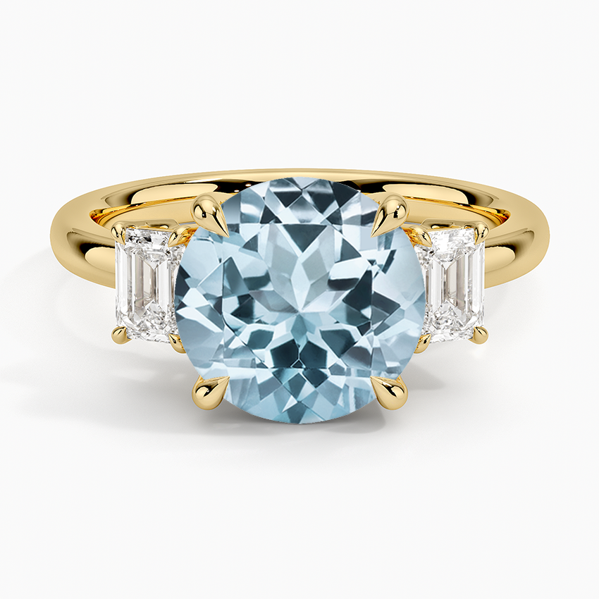 Aquamarine Rhiannon Emerald Cut Three Stone Diamond Ring (1/2 ct. tw.) in 18K Yellow Gold