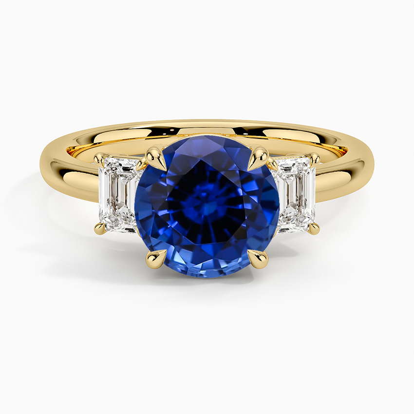 Lab Grown Sapphire Rhiannon Emerald Cut Three Stone Diamond Ring (1/2 ct. tw.) in 18K Yellow Gold