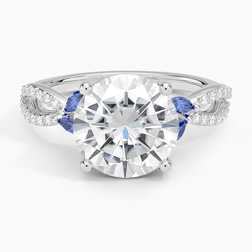 Moissanite Luxe Willow Sapphire and Diamond Ring (1/8 ct. tw.) in 14K White Gold