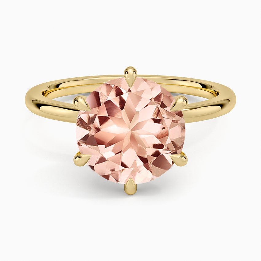 Morganite Petal Six Prong Diamond Ring in 14K Yellow Gold