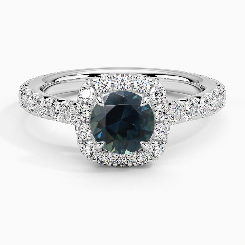 Sapphire Estelle Halo Diamond Ring (3/4 ct. tw.) in 18K White Gold