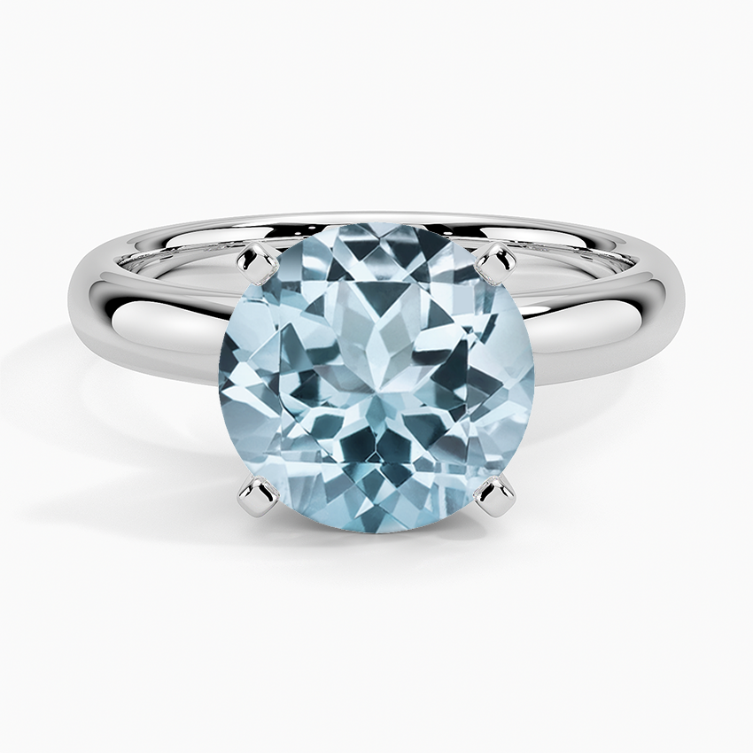 Aquamarine Comfort Fit 3mm Ring in 18K White Gold