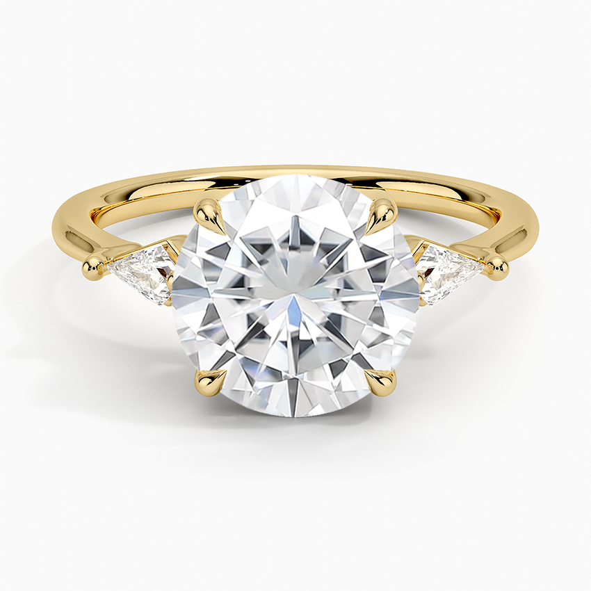 Moissanite Cometa Three Stone Diamond Ring in 14K Yellow Gold