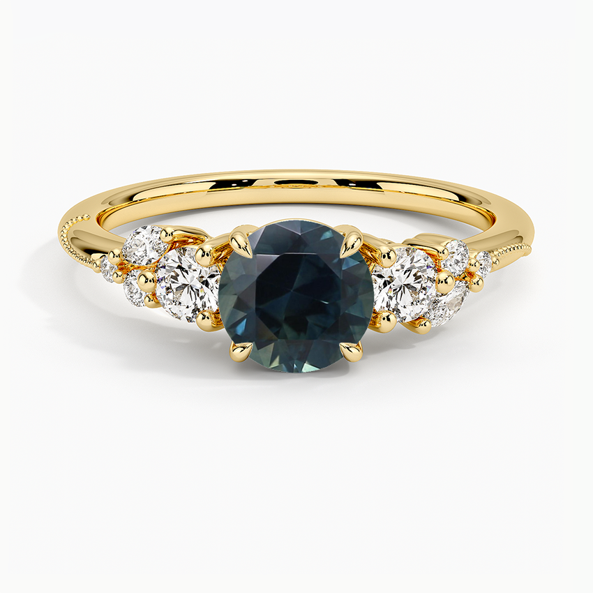 Sapphire Camellia Three Stone Diamond Ring (1/3 ct. tw.) in 18K Yellow Gold