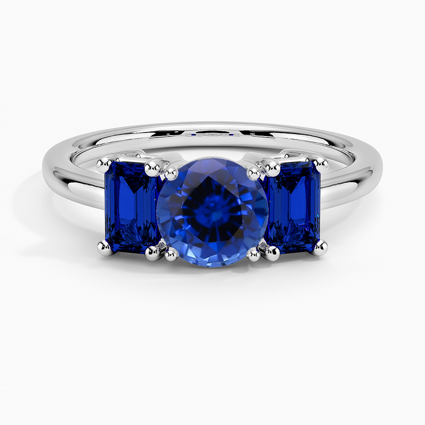Sapphire Luxe Rhiannon Three Stone Sapphire Ring in 18K White Gold